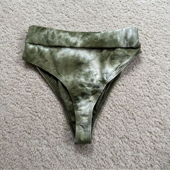 Lulus green and white tie dye soft high rise bikini bottoms - Picture 1 of 4